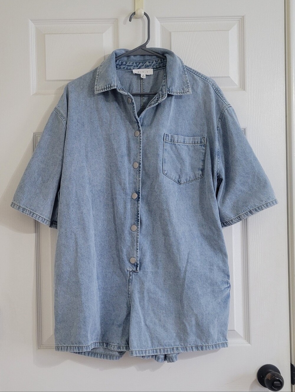 Mable Light Blue Denim Romper With Snap Buttons